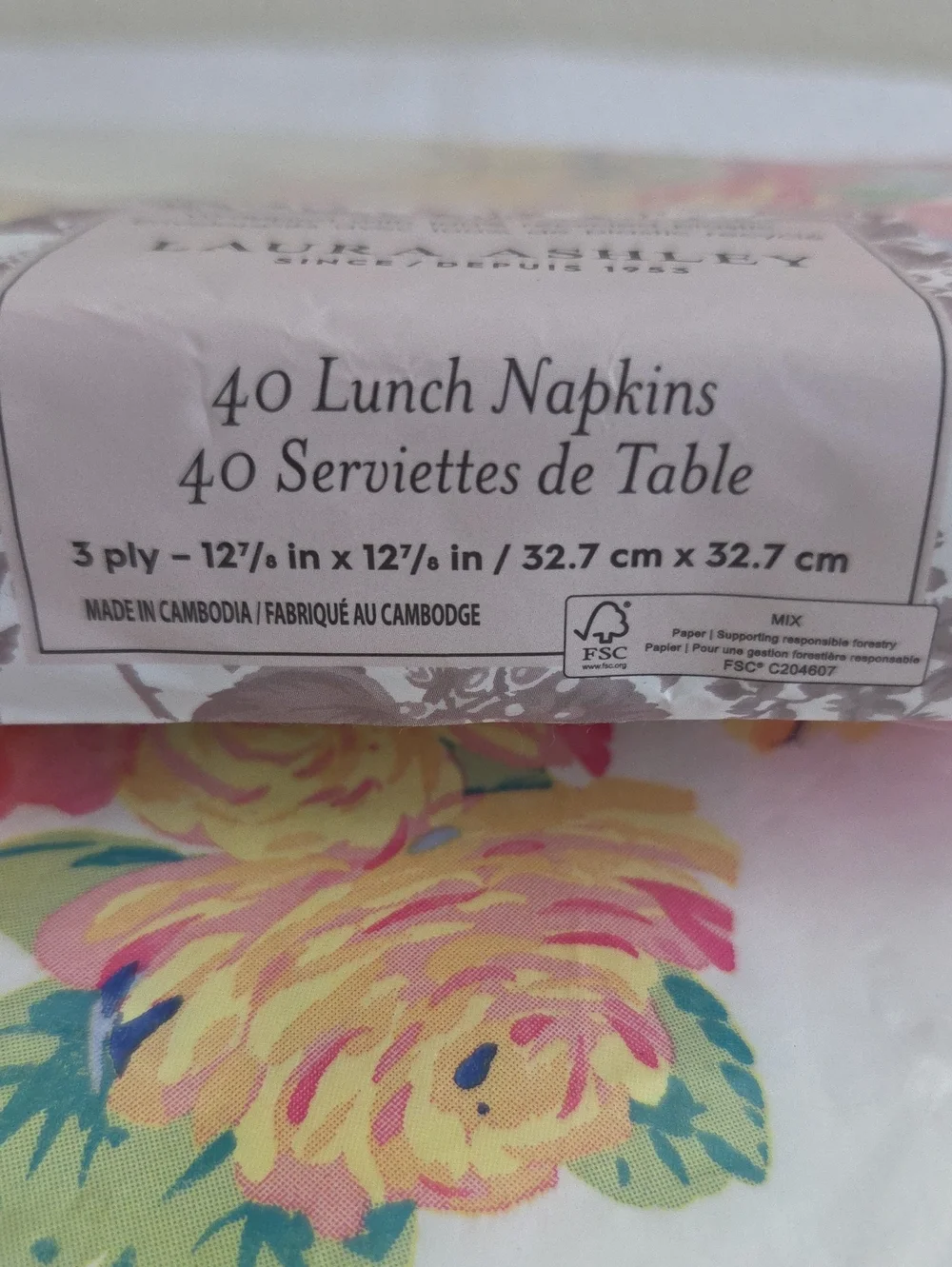 Laura Ashley Paper Lunch Napkins Pink Floral 2 packs 40 count each 3 ply